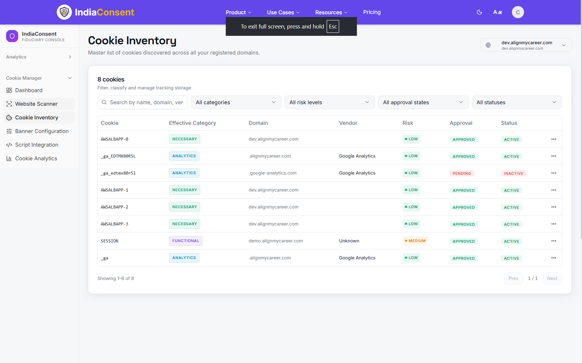 Master inventory of every tracker