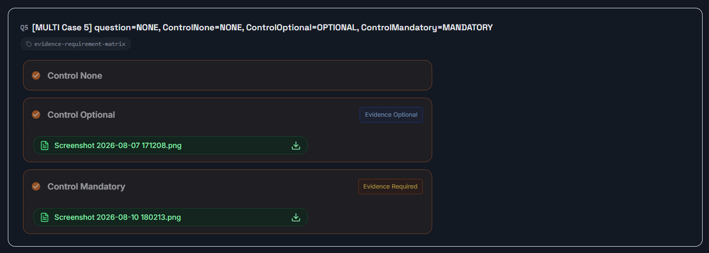 Option-aware evidence verification & audit trail